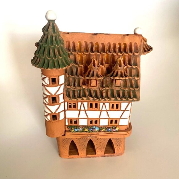 vtg clay terracotta candle tea light incense burner 6" handarbeit handmade cotta - Picture 2 of 8